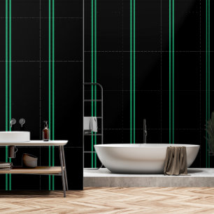 Dubbele groene verticale streep zwart behang
