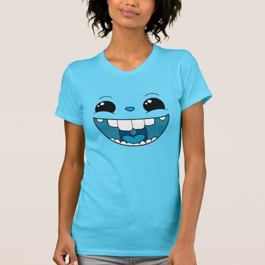 Dubbele Happy Blue Face Dames T-Shirt (Voorkant)