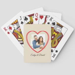 Dubbele hart aangepaste foto en namen pokerkaarten