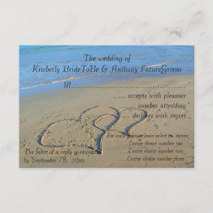 Dubbele harten in Zand Wedding RSVP Kaartje