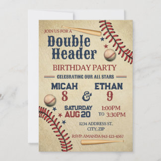 Dubbele Header Baseball verjaardagsuitnodiging Kaart