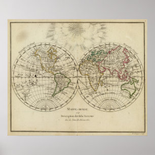 Dubbele hemisphere-kaart poster