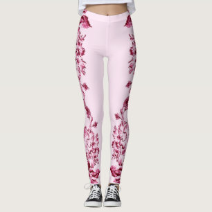 Dubbele Hibiscus Roze op Zwart Leggings