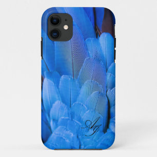 Dubbele initialen monogrammed blauw veer vleugelvo iPhone 11 hoesje