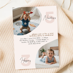 Dubbele kinderfoto gezamenlijke dubbele verjaardag kaart