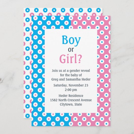 Dubbele Kleur Jongen of Meisje Polka-Dot Geslacht  Kaart (Voorkant / Achterkant)