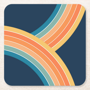 Dubbele kleurrijke retro stijl regenboog vierkante kartonnen onderzetter