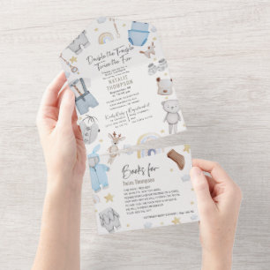 Dubbele knuppels, dubbele Baby All In One Uitnodiging