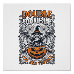 Dubbele Moeite Problemen Heks Pompoen Halloween Sp Perfect Poster