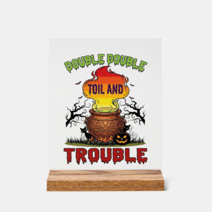 Dubbele moeite Trouble Ketel Halloween Zwarte Kat Acryl Bord