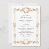 Dubbele Monogram Gouden Botanische lijst bruiloft Kaart (Voorkant)