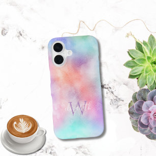 Dubbele monogram naam initiaal waterverf pastel iPhone 16 hoesje