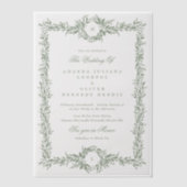 Dubbele Monogram Sage Groene Bladerige lijst bruil Vellum Uitnodigingen (Voorkant)