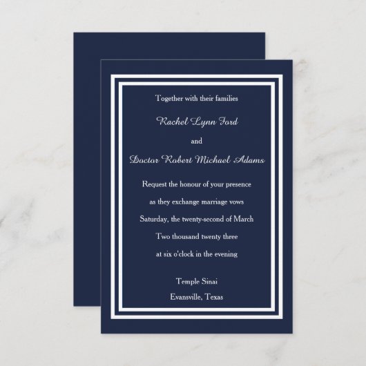 Dubbele Navy Trim - 3x5 bruiloft uitnodiging (Voorkant / Achterkant)