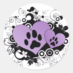Dubbele Paw Valentijn Harten - Paarse Ronde Sticker