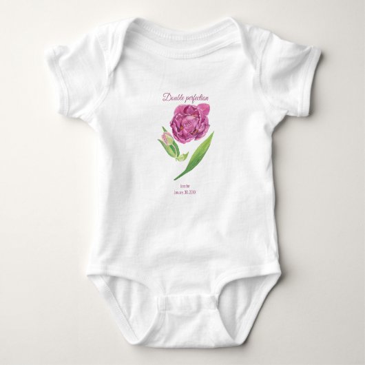 Dubbele perfectie lila-magenta tulp naam datum  romper (Voorkant)