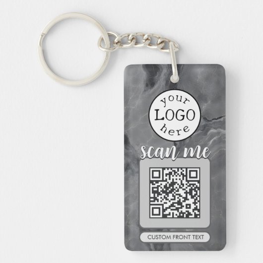 Dubbele QR Code voor Bedrijf Elegant Grijs Marmer Sleutelhanger (Voorkant)