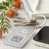 Dubbele QR Code voor Bedrijfs Elegant Wit Marmer Sleutelhanger (Voorkant Rechts)