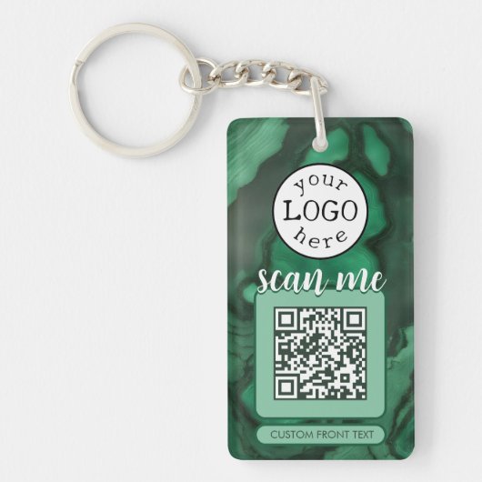 Dubbele QR Code voor Bedrijfs Groene Malachietstee Sleutelhanger (Voorkant)