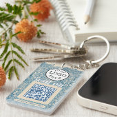 Dubbele QR-code voor bedrijven William Morris Blue Sleutelhanger (Voorkant Rechts)