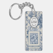 Dubbele QR-code voor Business Elegant Blue Toile Sleutelhanger (Voorkant Links)