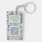 Dubbele QR-code voor Business Elegant Blue Toile Sleutelhanger (achterkant)