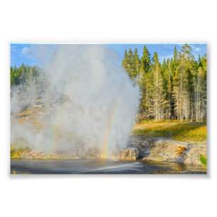 Dubbele regenboog bij Riverside Geyser, Yellowston Foto Afdruk