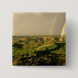 Dubbele regenboog boven Painted Canyon in Theodore Vierkante Button 5,1 Cm