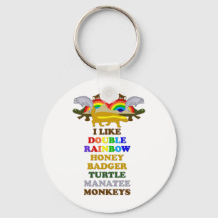 Dubbele regenbooghoningbadger Turtle manateapen Sleutelhanger