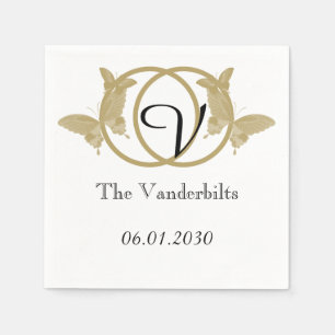 Dubbele Ring Vlinder Monogram Bruiloft Servet