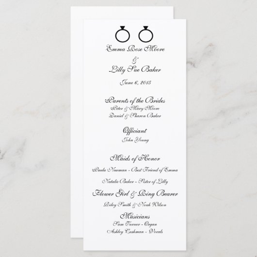 "Dubbele ringen" Trouwprogramma's Programma (Voorkant / Achterkant)