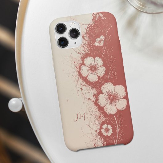 Dubbele Roze Koraal Bloemen Monogram Aangepaste Na Case-Mate iPhone Case
