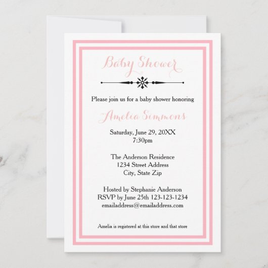 Dubbele roze rand - 5x7 Baby shower Uitnodiging (Voorkant)