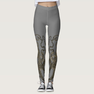 Dubbele sepia op grijze  octopus leggings