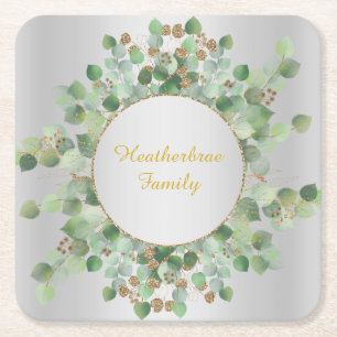 DUBBELE SILVER EUCALYPTUS BRANCH CUTTING BOA VIERKANTE KARTONNEN ONDERZETTER