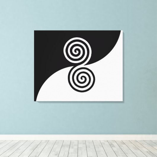 Dubbele spirale kunst in zwart-wit canvas afdruk (Insitu (Houten vloer))