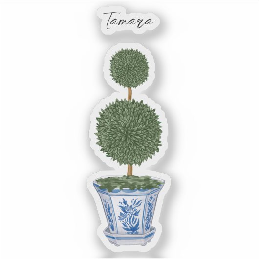 Dubbele Topiary Tree Chinoiserie Vinyl Sticker (Voorkant)