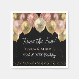 Dubbele verjaardag roze gouden ballonnen papieren  servet