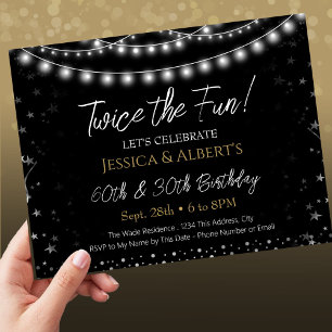 Dubbele Verjaardag Zwart en Zilveren Lichten Kaart