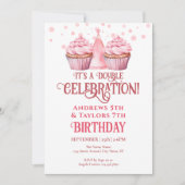 Dubbele Verjaardagsfeest Kinder Roze Cupcakes Kaart (Voorkant)