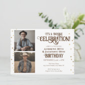 Dubbele Verjaardagsfeestster Confetti Foto Kaart (Staand voorkant)