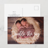 Dubbele vreugde tweeling geboorte aankondiging briefkaart (Voorkant / Achterkant)