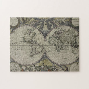 Dubbele Wereldkaart halfrond 1672 Legpuzzel