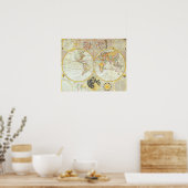 Dubbele Wereldkaart halfrond Poster (Keuken)