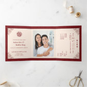 Dubbele Xi Chinese Tweetalige Trifold Bruiloft Uit Drieluik Uitnodiging (Binnen)