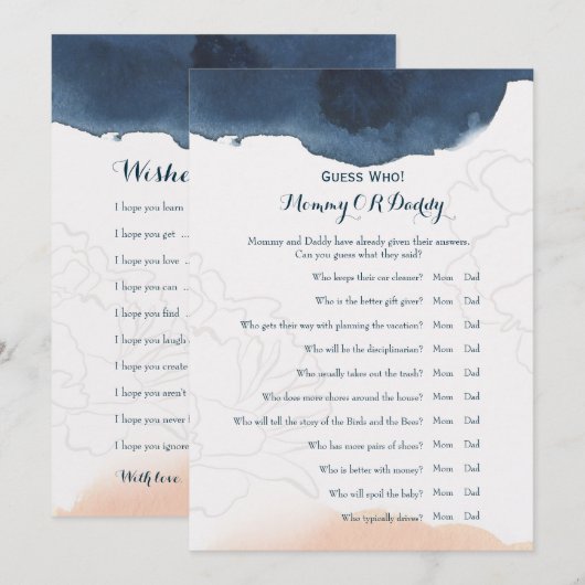 Dubbele zijkant - Baby shower games spelen wens |  Kaart (Voorkant / Achterkant)