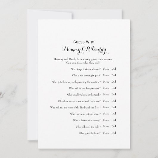 Dubbele zijkant - Baby shower games spelen wens |  Kaart (Voorkant)