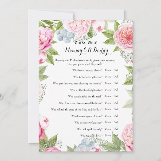 Dubbele zijkant - Baby shower games spelen wens | Kaart (Voorkant)