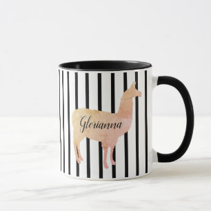 Dubbele zijstreep Roze lama Monogram Mok