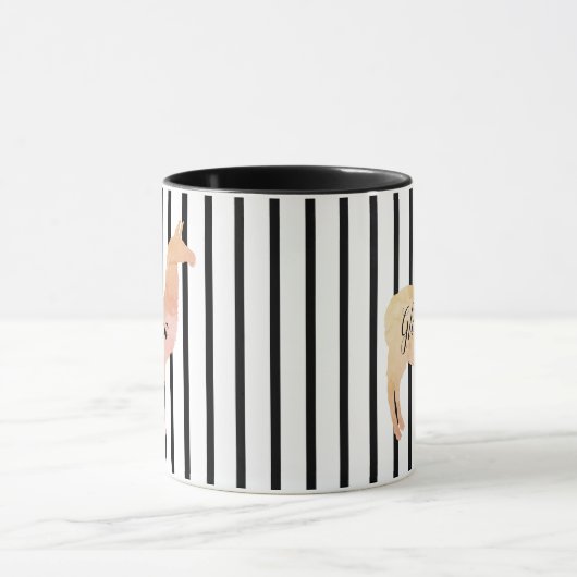 Dubbele zijstreep Roze lama Monogram Mok (Midden)